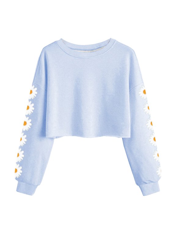 Girls' Fashion Girls Shirts Size 7-8 Kids Crop Tops Girls Long Sleeve Tee Shirts Cute Daisy Pinted Fashion Sweatshirt Pullover Top Sky Blue 8-9 Years
