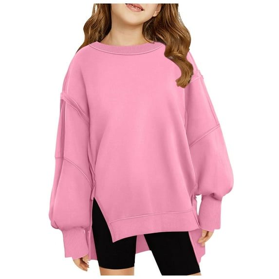 Girls' Fashion Hoodies & Sweatshirts Girls Tops Size 10-12 Girls Casual Crewneck Sweatshirts Kids Long Sleeve Oversized Fashion Pullover Tops Pink 7-8 Years