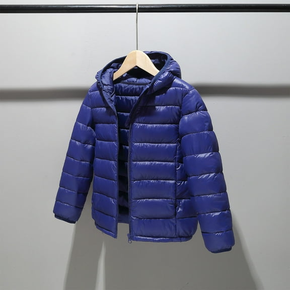 Girls Fashion Jacket Kids Puffer Coat Winter Warm Trendy Color Lightweight Packable for School Photo Outerwear Dark Blue 140