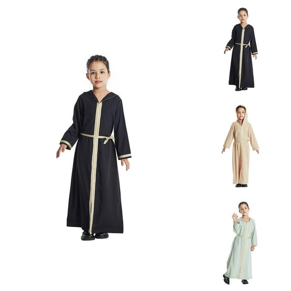 Girls Fashion Jackets for Girls Arabic Long Sleeve Kaftan Robe National Teenage Long Sleeve Embroidered Robe Set Arab Children's Wear Robe