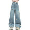 thumbnail image 1 of Girls'Fashion Jeans Denim Elastic Wasit Wide Leg Jean Denim Pants Loose Fit for Child Girl 4-5 Years, 1 of 7