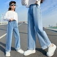 thumbnail image 1 of Girls'Fashion Jeans Elastic High Waist Wide Leg Pants Teen Clothing Little Girls Clothes, 1 of 3