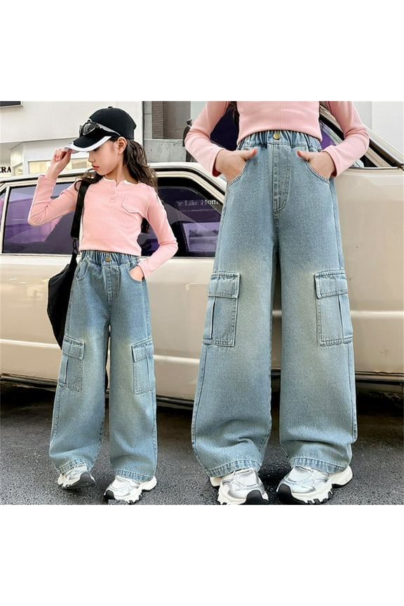Girls'Fashion Jeans Elastic High Waist Wide Leg Pants Teen Girl Clothes Justice Girls Clothing
