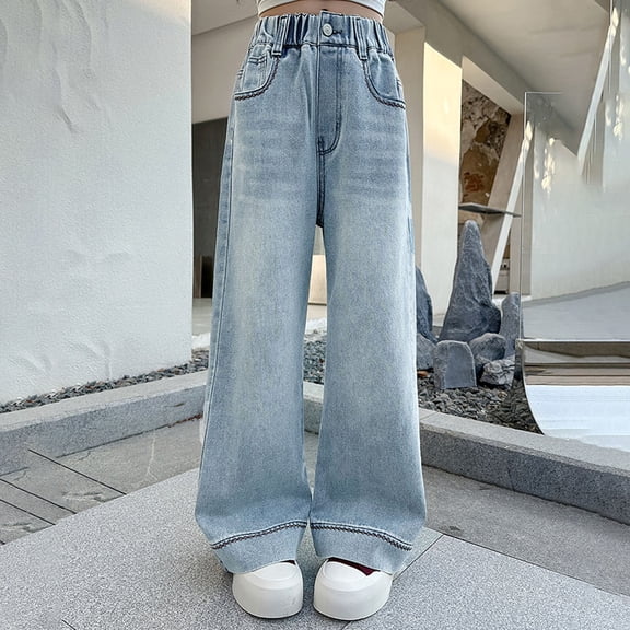 Girls'Fashion Jeans Elastic Waist Wide Leg Pants Trousers Teen Girl Clothes Kids Jeans Girls 6-7 Years Girls Fashion
