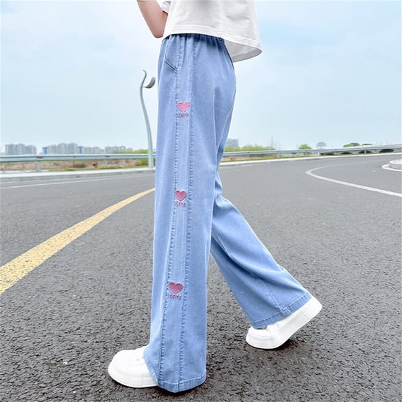 Girls'Fashion Jeans High Waist Wide Leg Pants Trousers for Teens Cute Pants 6-7 Years Girls Fashion