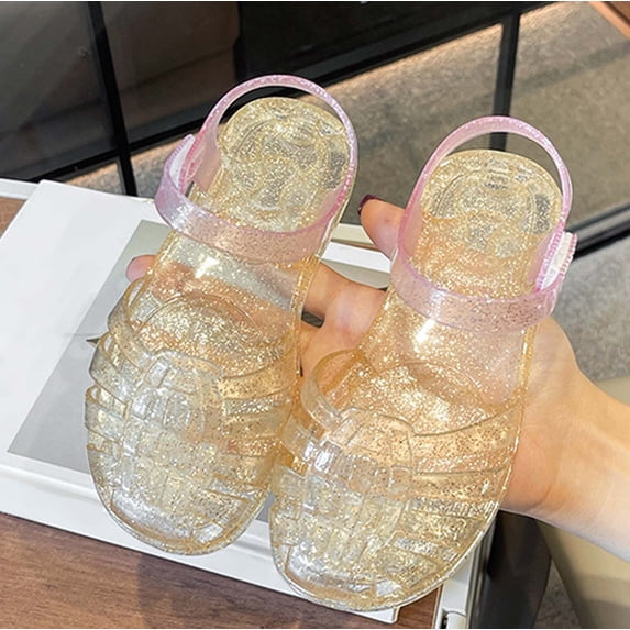 Girls Fashion Jelly Sandals Breathable Open Toe Beach Shoes Soft Sole Casual Summer Footwear For Toddlers And Kids (Gold 11.5)