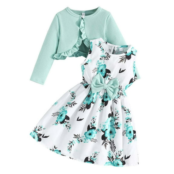 Girls Fashion Kids Outfits Set Stylish Toddler Dresses With Cardigan Trendy Spring Summer Fall Attire For Young Girls 2 To 8 Years Old Adorable Two Piece Sleeveless Dress