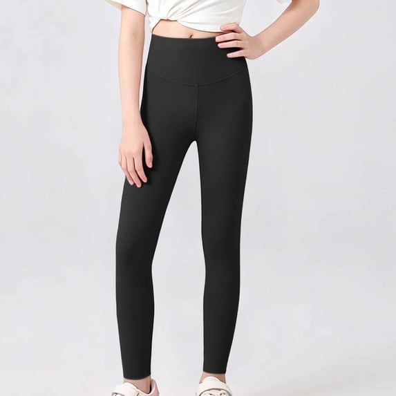 Girls Fashion Leggings Solid Soft Yoga Pants Youth Athletic Dance Running Active Stretchy Comfy Tights Pants Black 10-11Years