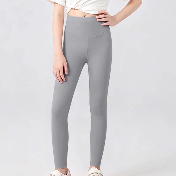 Girls Fashion Leggings Solid Soft Yoga Pants Youth Athletic Dance Running Active Stretchy Comfy Tights Pants Gray 12-13Years