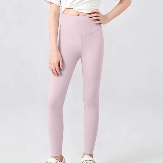 Girls Fashion Leggings Solid Soft Yoga Pants Youth Athletic Dance Running Active Stretchy Comfy Tights Pants Pink 12-13Years
