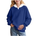 thumbnail image 1 of Girls Fashion Long Sleeve Blouse New Girls Oversized Hoodie Color Block Hooded Sweatshirts Trendy Long Sleeve Pullover Kids Fall Clothes Blue 5 Years, 1 of 8