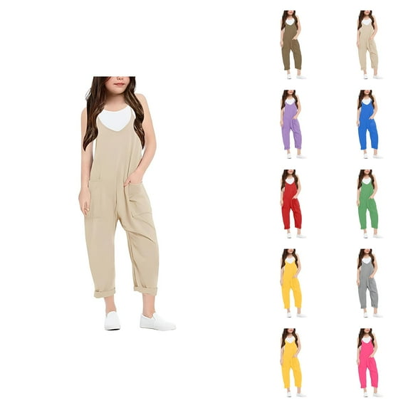 Girls' Fashion Pant for Girls Girls' Fashion Casual V Suspender Romper Solid Color Loose Casual Romper With Pocket Features: