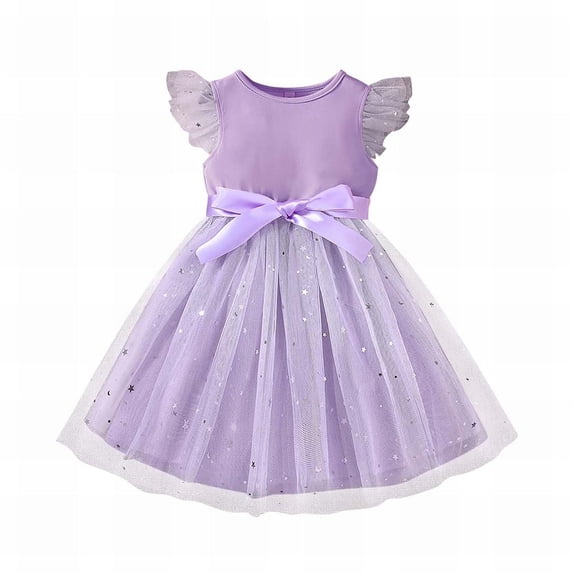 Girls Fashion Party Outfit Children's Clothing Small and Medium Sized Bow Tie Fly Sleeve Mesh Dress Summer