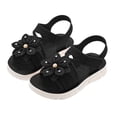 thumbnail image 1 of Girls Fashion Sandals Cute Flower Rhinestone Adjustable Hook and Loop Strap Non-Slip Outsole Everyday Wear Black,Size 9.5, 1 of 5