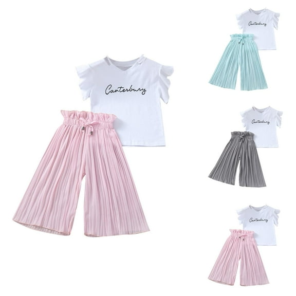 Girls' Fashion Sets for Girls Outfits Tops Ruffle Pants Kids Shirt T Loose Children Girls Baby Letter Girls Outfits&Set