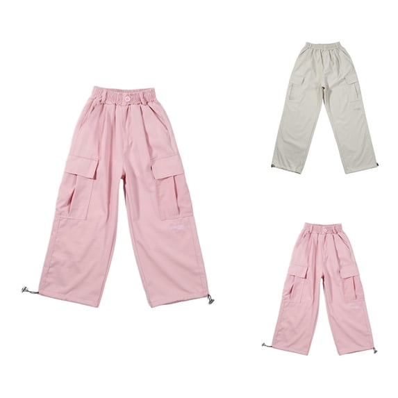 Girls Fashion Solid Color Sweatpants Cargo Pants For Girls Cargo Jogger Pants Casual Girl's Elastic Waist Cargo Pants With Pockets