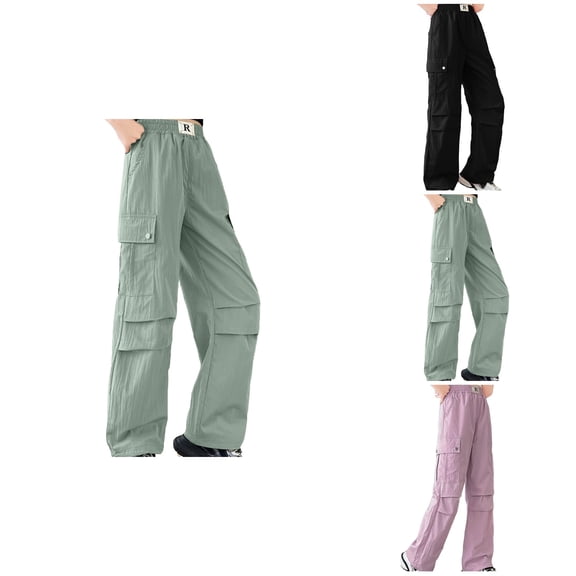 Girls' Fashion Streetwear Cargo Pants With Functional Pockets Solid Color Casual Bottoms For Ages 4 to 14 Years
