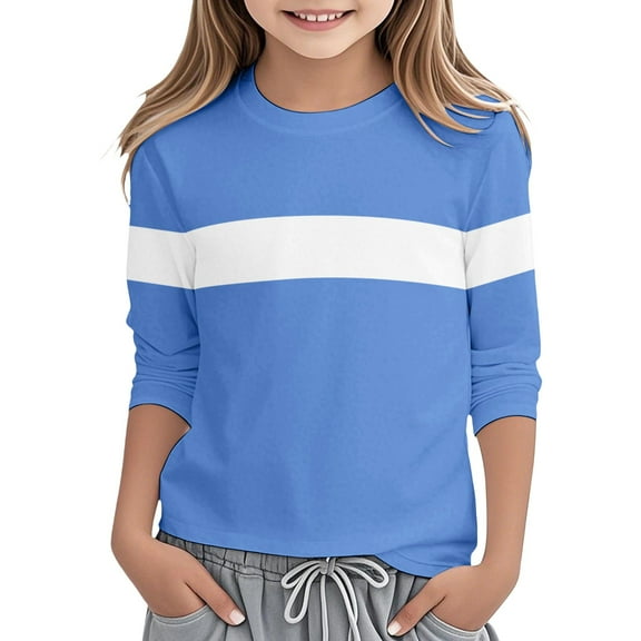 Girls Fashion Tops Blue Boys Fall Long Sleeve Shirts Girls Crew Neck Basic Tops Fall Tops Tops for Girls 11-12 Years