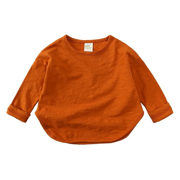 Girls Fashion Tops Boys Orange Long Sleeve Shirt Toddler Crew Neck Tees Fall Tops Girls Tops 12-24 Months