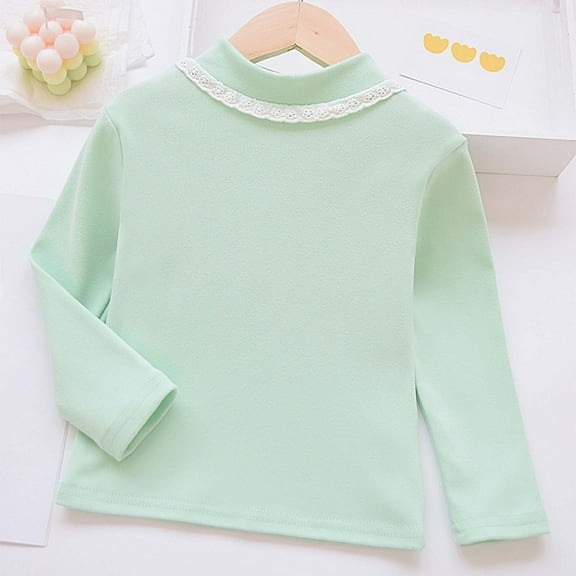 Girls Fashion Tops Girls Thermal Shirt Green Long Sleeve T-Shirt Girls Crewneck Tees Fall Winter Clothes Kids Clothes Girls Size 9-10 Years