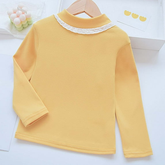 Girls Fashion Tops Girls Thermal Shirt Yellow Long Sleeve Tshirts Kids Crewneck Basic Tees Fall Tops Tshirt for Girls 6-7 Years