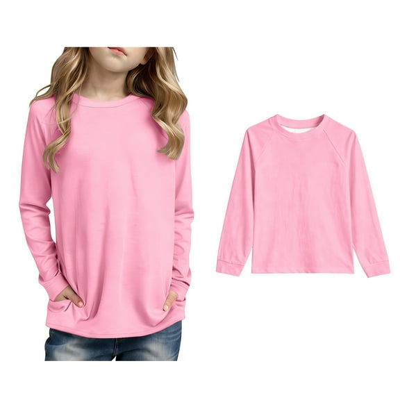 Girls Fashion Tops Pink Girls Long Sleeve T Shirts with Pockets Girls Crewneck Tees Fall Tops Boys 5-6 Years Clothes
