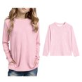 thumbnail image 1 of Girls Fashion Tops Pink Long Sleeve T-Shirt with Pockets Kids Crewneck Basic Tees Fall Tops Girls Plain T Shirts 5-6 Years, 1 of 5