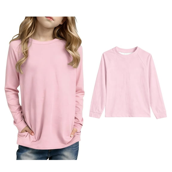 Girls Fashion Tops Pink Long Sleeve Tee Shirts with Pockets Kids Crewneck T-Shirts Fall Clothes Boys Clothes Size 9-10 Years