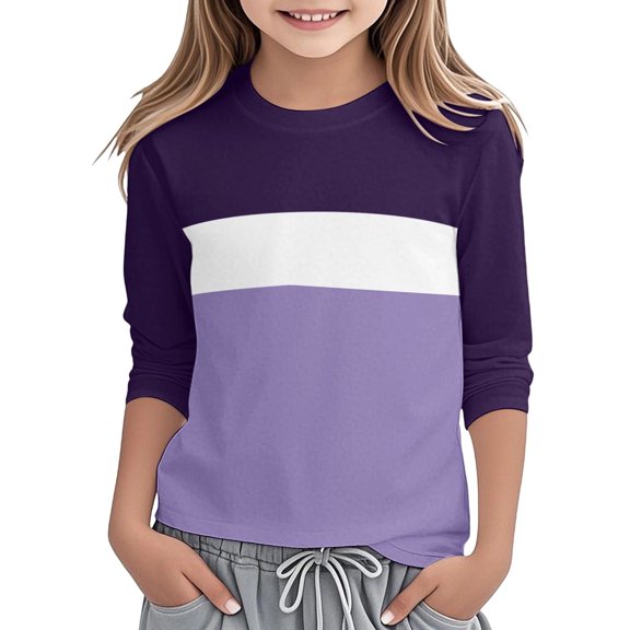 Girls Fashion Tops Purple Long Sleeve Shirts Kids Crew Neck Casual Basic Tees Boys Fall Shirt 4-5 Years Boy Clothes