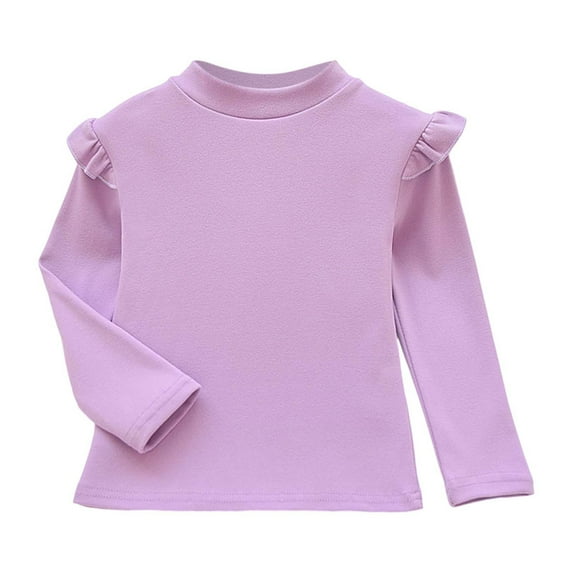 Girls Fashion Tops with Ruffles Purple Long Sleeve T-Shirts Kids Crewneck Basic Tees Fall Tops Girls Tops 8-9 Years