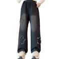 thumbnail image 1 of Girls Fashion Wide Leg Jeans Distressed Casual Pants Denim Pants with Elastic Waist and Pockets Size 10-11 Years, JN1-Black, 1 of 6
