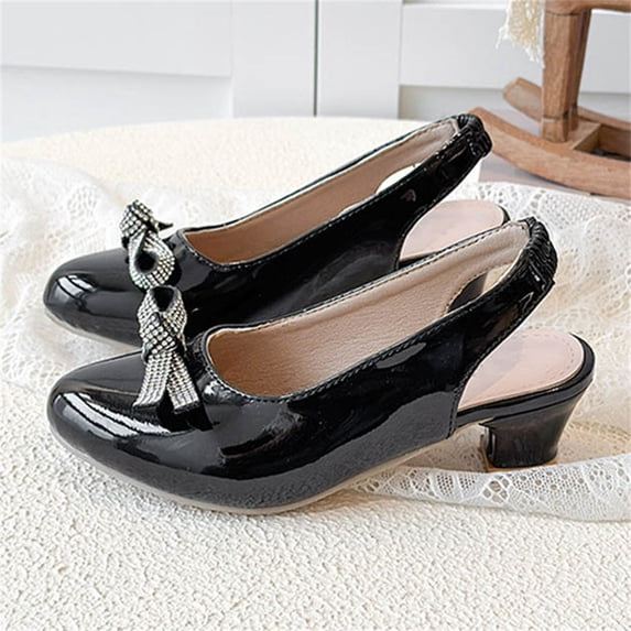 Girls' Fashionable Rhinestone Bow With Back Pull Shoes, Little Girls' Leather Shoes, Summer Princess Sandals