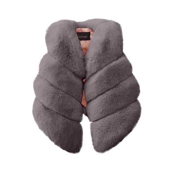 Girls Faux Faux Fur Vest, Gray Fuzzy Quilted Winter Outerwear, Sleeveless High Collar Cozy Fleece Jacket for Kids to Pre-Teen,Size 9-10T