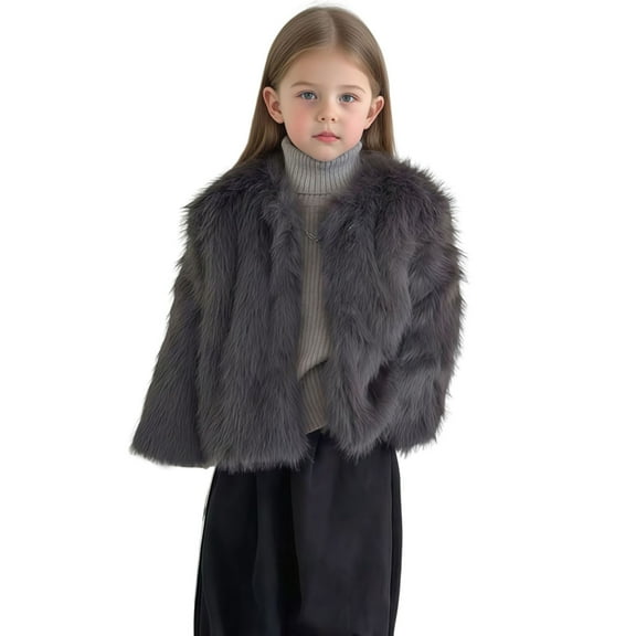 Girls Faux-Fur Coats Casual Loose Open Front Coat Long Sleeve Shaggy Jackets Kids Winter Warm Fluffy Outerwear