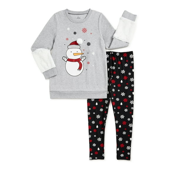 Girls Faux Fur Critter Sweater and Printed Leggings Outfit Set, 2-Piece, Sizes 4-10