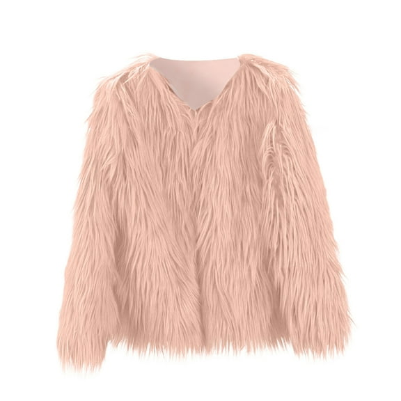 Girls Faux-Fur Jacket Coat Toddler Baby Kids Autumn Winter Thicken Warm Fashion Cool Fuzzy Outwear Clothes Pink 7-8 Years