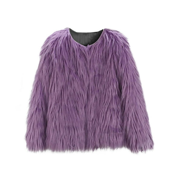 Girls Faux-Fur Jacket Coat Toddler Baby Kids Autumn Winter Thicken Warm Fashion Cool Fuzzy Outwear Clothes Purple 5-6 Years