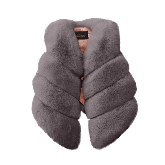 Girls Faux Fur Jacket Vest Princess Cute Sleeveless Cropped Warm Winter Open Front Outerwear Vest Shawl Coat Outerwear Gray, 1-2 Years