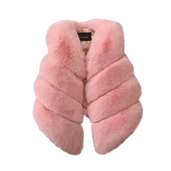 Girls Faux Fur Jacket Vest Princess Cute Sleeveless Cropped Warm Winter Open Front Outerwear Vest Shawl Coat Outerwear Pink, 13-14 Years