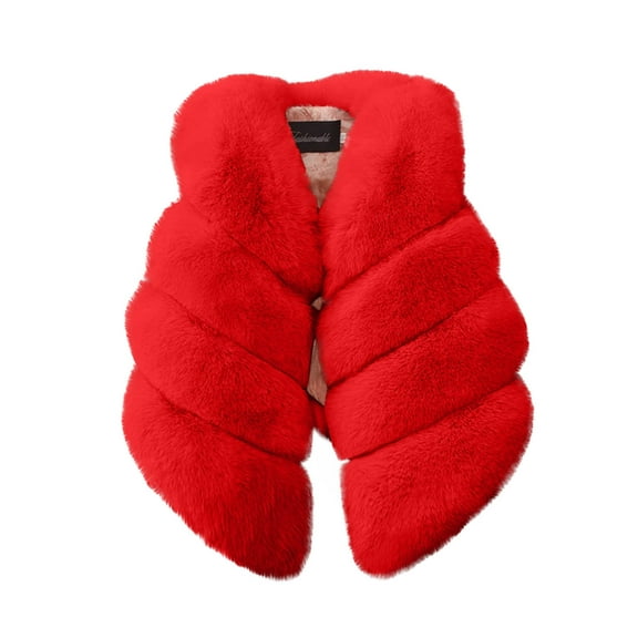 Girls Faux Fur Jacket Vest Princess Cute Sleeveless Cropped Warm Winter Open Front Outerwear Vest Shawl Coat Outerwear Red, 4-5 Years