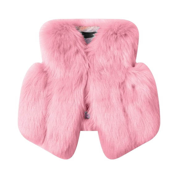 Girls Faux Fur Vest, Solid Color Plush Sleeveless Jacket with Quilted Lining, Warm Yet Stylish Outerwear for School, Parties and Holiday PhotosPink110
