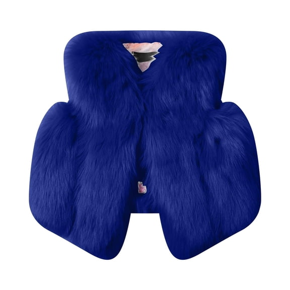 Girls Faux Fur Vest, Solid Color Plush Sleeveless Jacket with Quilted Lining, Warm Yet Stylish Outerwear for School, Parties and Holiday PhotosRoyal Blue130
