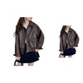 thumbnail image 1 of Girls' Leather Jacket, Zip-Up Windproof Outerwear with Stand Collar, Open Front Design for Toddlers & Big Kids 3-14 Years, 1 of 9