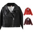 thumbnail image 1 of Girls Faux Leather Jackets Kids Zip Up Motorcycle Short PU Moto Biker Outwear Fitted Slim Coat, 1 of 6