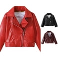 thumbnail image 1 of Girls Faux Leather Jackets Kids Zip Up Motorcycle Short PU Moto Biker Outwear Fitted Slim Coat, 1 of 6