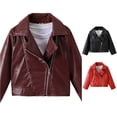 thumbnail image 1 of Girls Faux Leather Jackets Kids Zip Up Motorcycle Short PU Moto Biker Outwear Fitted Slim Coat, 1 of 6