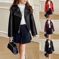thumbnail image 1 of Girls Faux Leather Moto Jacket Asymmetric Zip Up Long Sleeve Biker Coat 7-8 Years Outerwear Streetwear, 1 of 9