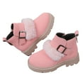 thumbnail image 1 of Girls Faux Suede Boots, Plush Ankle Boot with Adjustable Strap Buckle, Warm Snow Shoes Low Heeled Lug Sole Boots Kids Snow Boot Non-Slip Side Zipper Riding Booties Winter School Shoes, 1 of 5