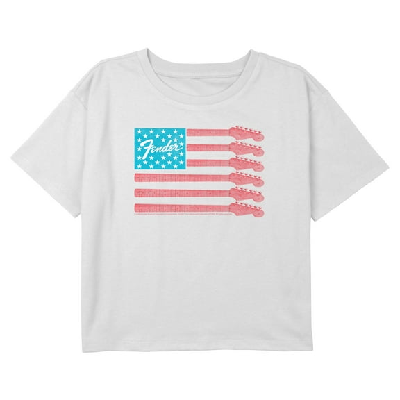 Girls Fender Headstock Flag Logo Graphic Cropped T-Shirt