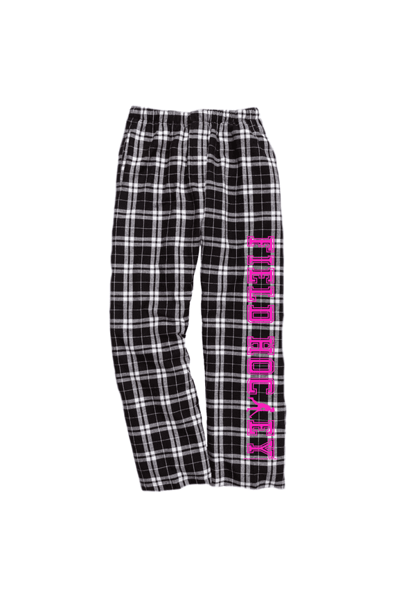 Girls Field Hockey Black and White Flannel Pants (Neon Pink, Youth Medium 10/12)